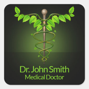 Adesivo Quadrado Caduco Médico Holístico Alternativo Folha Verde