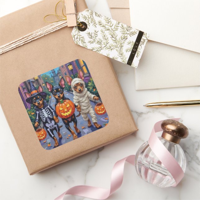 Adesivo Quadrado Cães Affenpinscher Trick-or-Tratando no Halloween (Presentear)