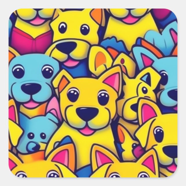 Adesivo Quadrado Cães amarelos, cães felizes (Frente)