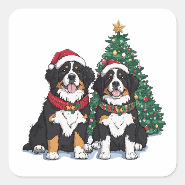 Adesivo Quadrado Cães Berneses de Natal (Frente)