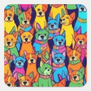 Adesivo Quadrado Cães bonitos e coloridos cães felizes