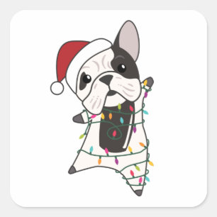 Adesivo Quadrado Cães-Bulldog Feliz Natal Animais de inverno