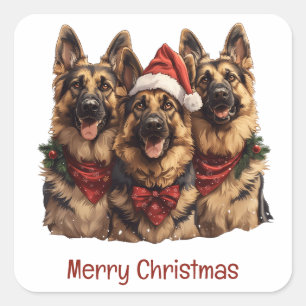 Adesivo Quadrado Cães de German shepherd Feliz de Natal