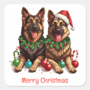 Adesivo Quadrado Cães de German shepherd Feliz de Natal