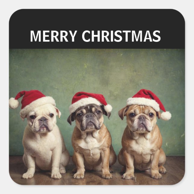 Adesivo Quadrado Cães de Natal Feliz (Frente)