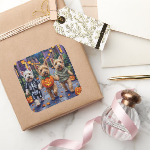 Adesivo Quadrado Cães De Rodas Terrier Em Algodão De Halloween