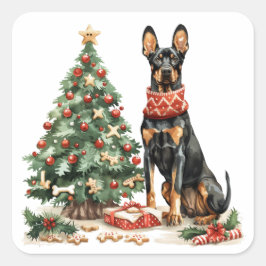 Adesivo Quadrado Cães Dobermann de Natal
