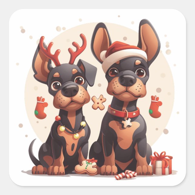 Adesivo Quadrado Cães Dobermann de Natal (Frente)