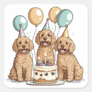 Adesivo Quadrado Cães Goldendoodle de Aniversário
