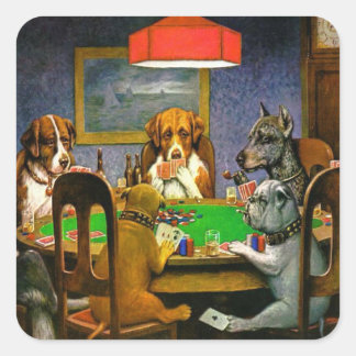 Adesivo Quadrado Cães Jogando Poker
