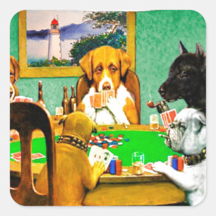 Adesivo Quadrado Cães Jogando Poker