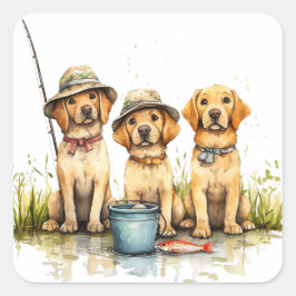 Adesivo Quadrado Cães Labrador Retriever Pescando