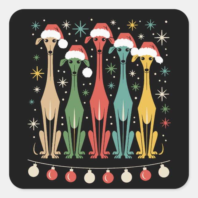 Adesivo Quadrado Cães Modernos do Século Médio Retroativo, 50 60s E (Frente)