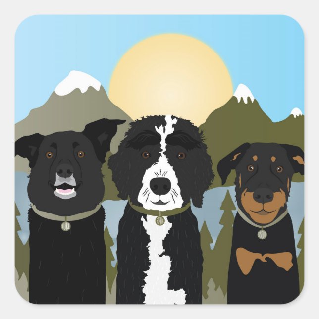 Adesivo Quadrado Cães Nas Montanhas (Frente)