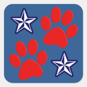 Adesivo Quadrado Cães patrióticos no serviço com patas e estrela