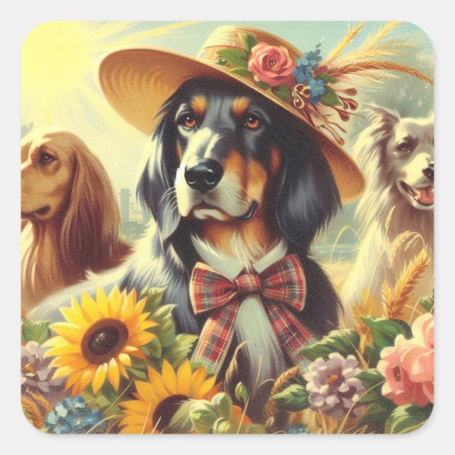 Adesivo Quadrado Cães Retro Natureza (Frente)