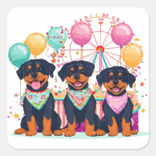 Adesivo Quadrado Cães Rottweiler Num Carnaval