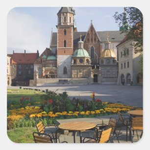 Adesivo Quadrado Café com vista para a Catedral de Wawel, Colina de