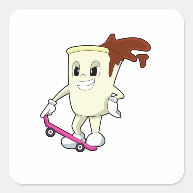 Adesivo Quadrado Café como skater com skate (Frente)