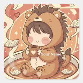 Adesivo Quadrado Café Cozy Hedgehog