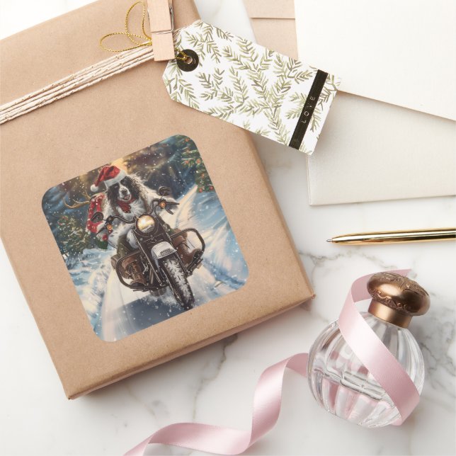 Adesivo Quadrado Café da Mancha Inglês Andando motocicleta Natal (Presentear)