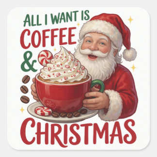 Adesivo Quadrado Café de Papai Noel Manhã de Natal Alegria de Féria