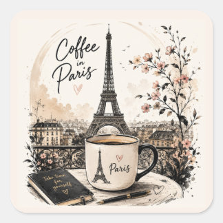 Adesivo Quadrado Café em Arte de Caneca da Torre Eiffel de Paris –