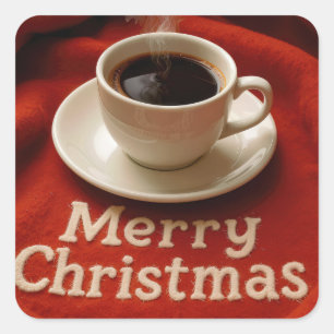 Adesivo Quadrado Café Em um Cobertor Alegre de Natal