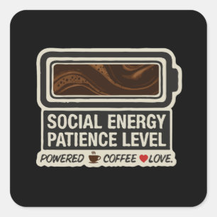 Adesivo Quadrado Café Energiza Bateria Social   Níveis de Energia D