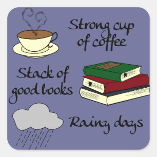 Adesivo Quadrado Café, livros & chuva - mude a cor