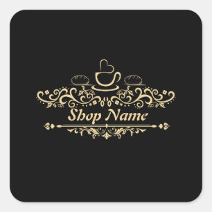Adesivo Quadrado Café moderno - Café padaria personalizado Logotipo