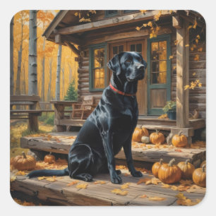 Adesivo Quadrado Café preto Labrador Retriever Log Cabine