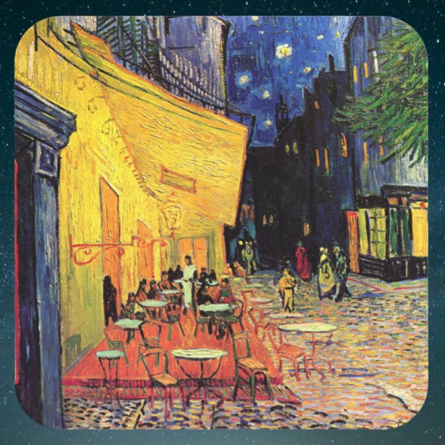 Adesivo Quadrado Café Terrace à noite por Vincent van Gogh (Cafe Terrace on the Place du Forum by Vincent van Gogh Sticker)