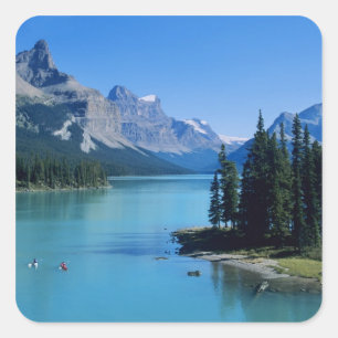 Adesivo Quadrado Caiaque no Lago Maligne na Spirit Island