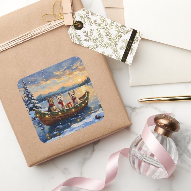 Adesivo Quadrado Cairn Terrier Christmas Boat Holiday (Presentear)