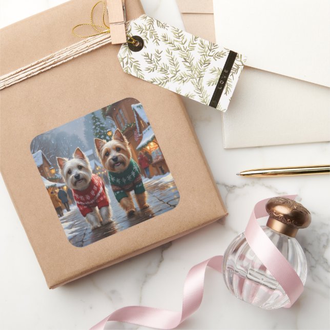 Adesivo Quadrado Cairn Terrier Dogs Christmas Snow Holiday  (Presentear)