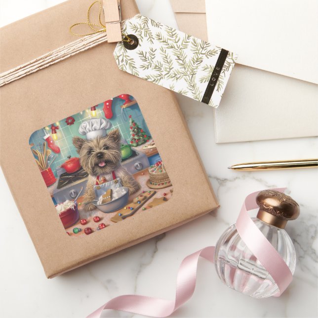 Adesivo Quadrado Cairn Terrier Holiday Baking: Natal Festivo (Presentear)
