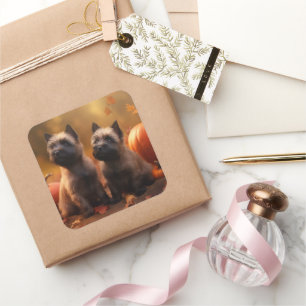 Adesivo Quadrado Cairn Terrier Puppy Autumn Delight Pumpkin