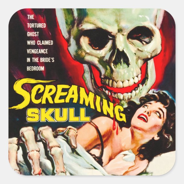 Adesivo Quadrado Caixa de Filme Vintage "Screaming Skull" (Frente)