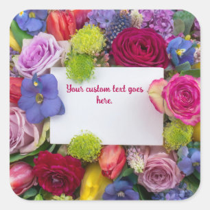 Adesivo Quadrado Caixa de texto com rosas florais bonitas personali