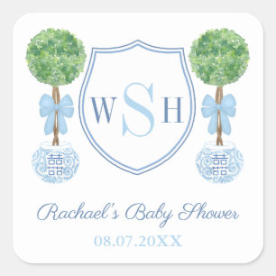 Adesivo Quadrado Caixa de Topiaria de Buxo com Crista de Monograma 