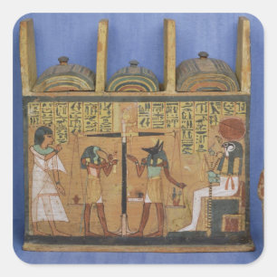 Adesivo Quadrado Caixão de Ushabti com uma cena do psychostasis