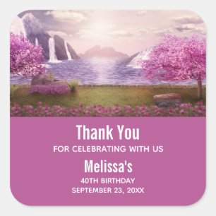 Adesivo Quadrado Caixas d'água e Árvores de Cereja ao redor de um