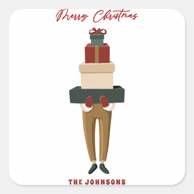 Adesivo Quadrado Caixas de Natal Festivas (Frente)