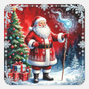 Adesivo Quadrado Cajado Mágico do Papai Noel Enfeite de Natal