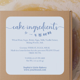 Adesivo Quadrado Cake Ingredients Minimalist Blue Bakery Product
