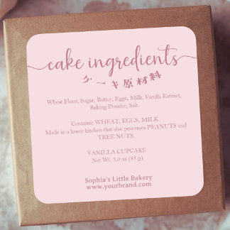 Adesivo Quadrado Cake Ingredients Minimalist Pink Bakery Product