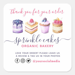 Adesivo Quadrado Cakes Personalizados Com Aquarela E Doces Bakery O