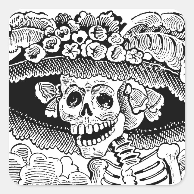 Adesivo Quadrado Calavera Garbancera (Catarina) por José Posada (Frente)