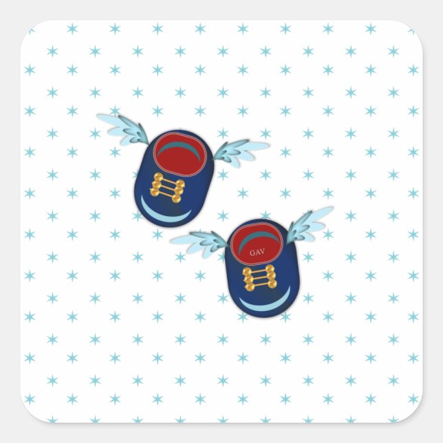 Adesivo Quadrado Calçados alados em vermelho azul e estrelas (Frente)